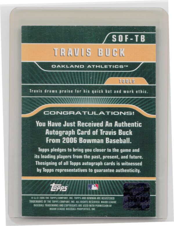 2006 Bowman Travis Buck AU #SOF-TB Athletics Signs of the Future - Image 3