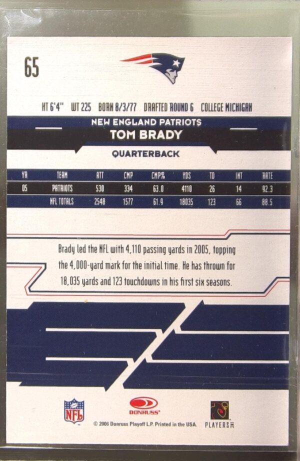 2006 Leaf Rookies & Stars Tom Brady #65 Patriots - Image 3