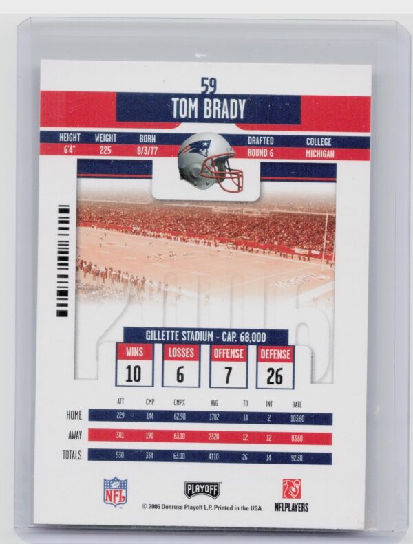 2006 Playoff Contenders Tom Brady #59 Patriots - Image 3
