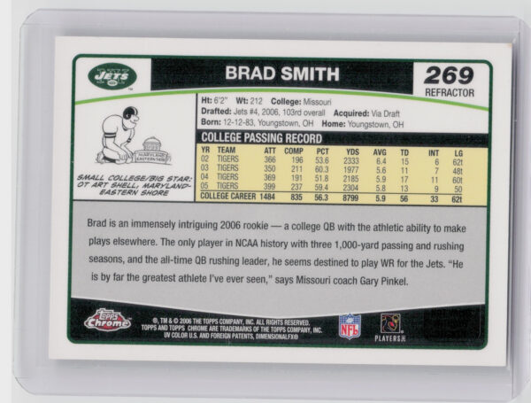 2006 Topps Chrome Brad Smith Refractors #269 Jets - Image 3