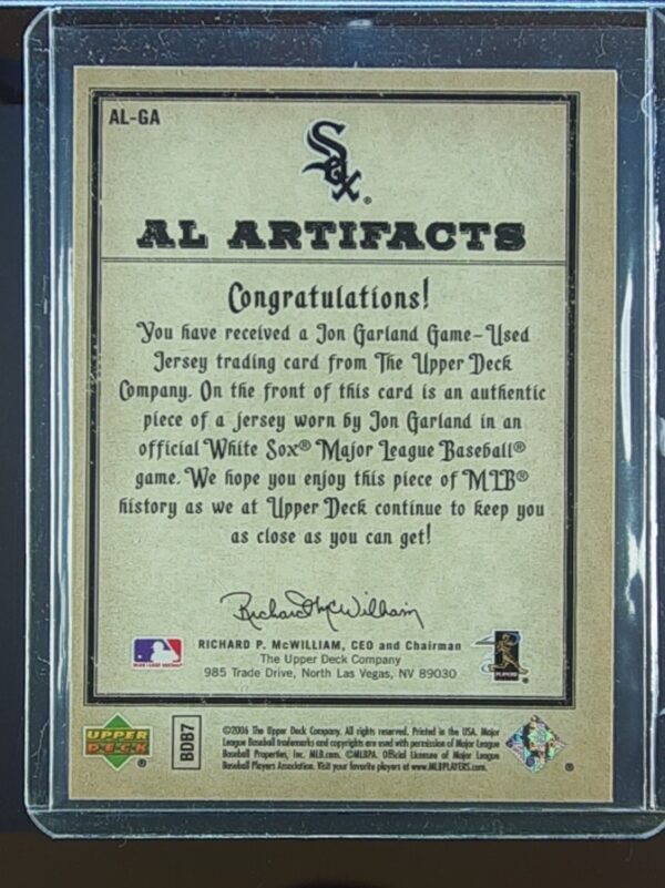2006 UD Artifacts Jon Garland /325 JSY #AL-GA Sox AL/NL Artifacts Blue - Image 3