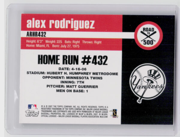2007 Bowman Draft Picks & Prospects Alex Rodriguez #ARHR432 Yankees - Image 3
