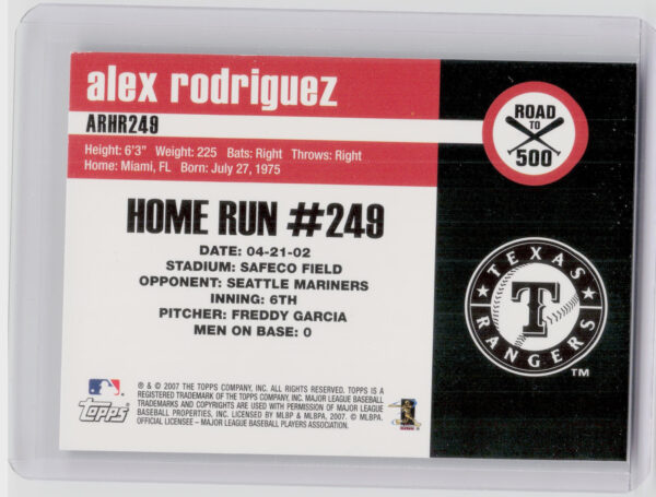 2007 Topps Chrome Alex Rodriguez #ARHR249 Rangers Alex Rodriguez: Road to 500 - Image 3