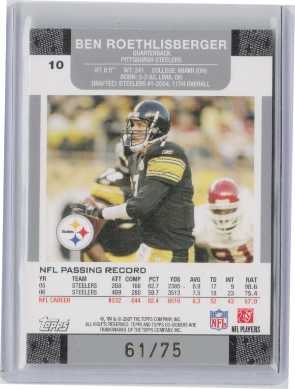 2007 Topps Co-Signers Ben Roethlisberger / Terry Bradshaw VAR SN75 #10 Steelers - Image 3