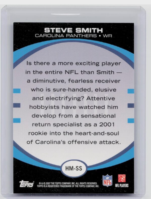 2007 Topps Steve Smith #HM-SS Panthers Hobby Masters - Image 3