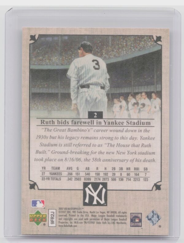 2007 Upper Deck Masterpieces Babe Ruth #2 Yankees - Image 3