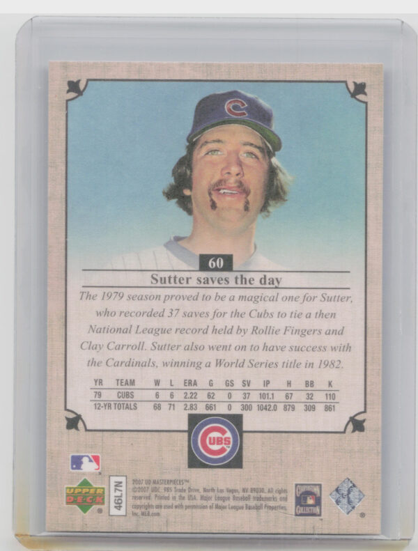 2007 Upper Deck Masterpieces Bruce Sutter #60 Cubs - Image 3