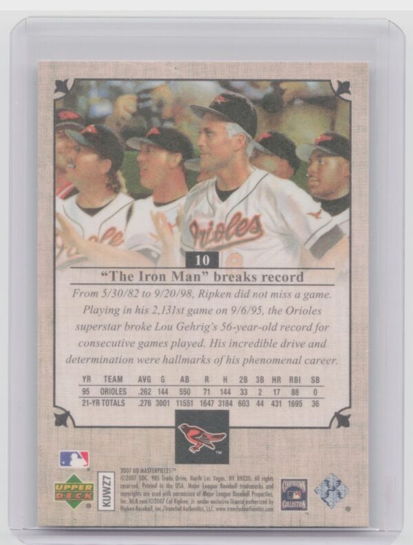 2007 Upper Deck Masterpieces Cal Ripken Jr. #10 Orioles - Image 3