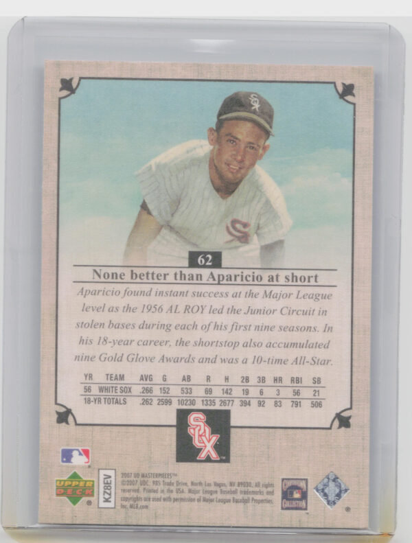 2007 Upper Deck Masterpieces Luis Aparicio #62 Sox - Image 3