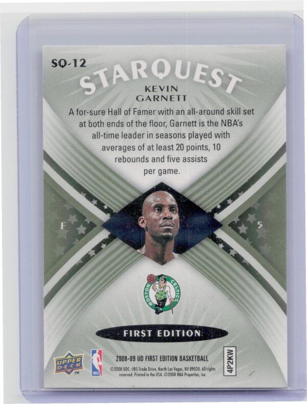 2008-09 Upper Deck First Edition Kevin Garnett #SQ-12 Celtics StarQuest Green - Image 3