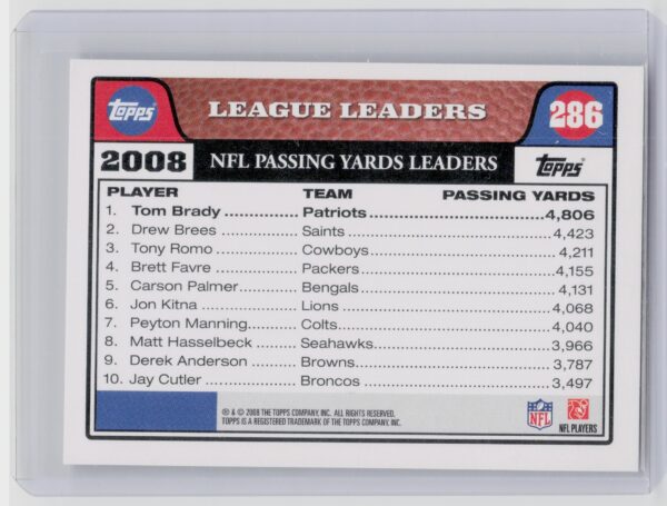 2008 Topps Tom Brady #286 Patriots - Image 3