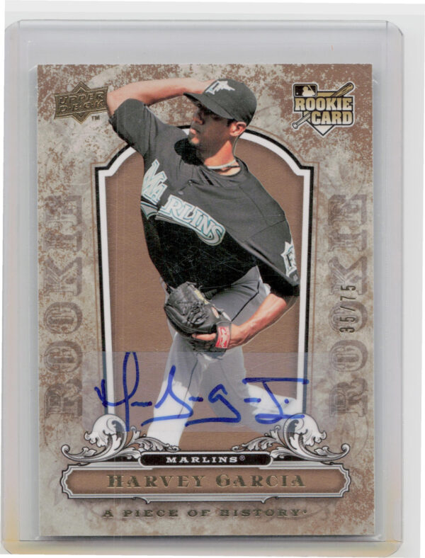 2008 Upper Deck A Piece of History Harvey Garcia AU SN75 #116 Marlins Rookie Aut