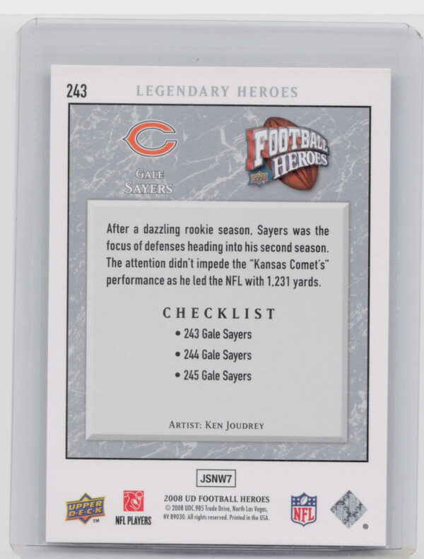 2008 Upper Deck Heroes Gale Sayers #243 Bears - Image 3