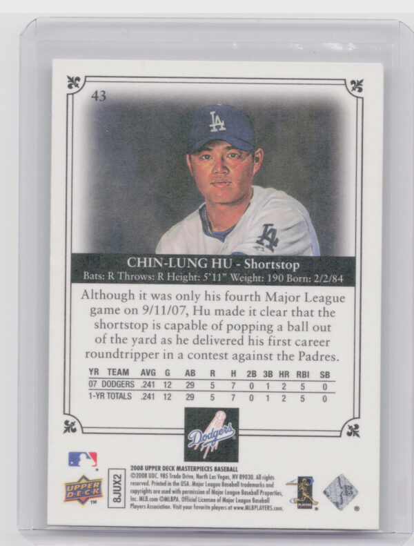 2008 Upper Deck Masterpieces Chin-Lung Hu #43 Dodgers - Image 3