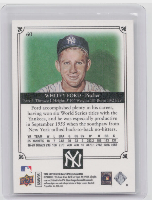 2008 Upper Deck Masterpieces Whitey Ford #60 Yankees - Image 3