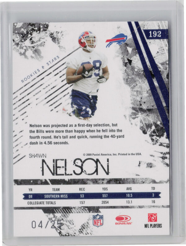 2009 Donruss Rookies & Stars Longevity Shawn Nelson Emerald SN25 #192 Bills - Image 3
