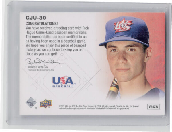2009 Upper Deck Signature Stars Rick Hague MEM #GJU-30 USA USA Star Prospects Je - Image 3