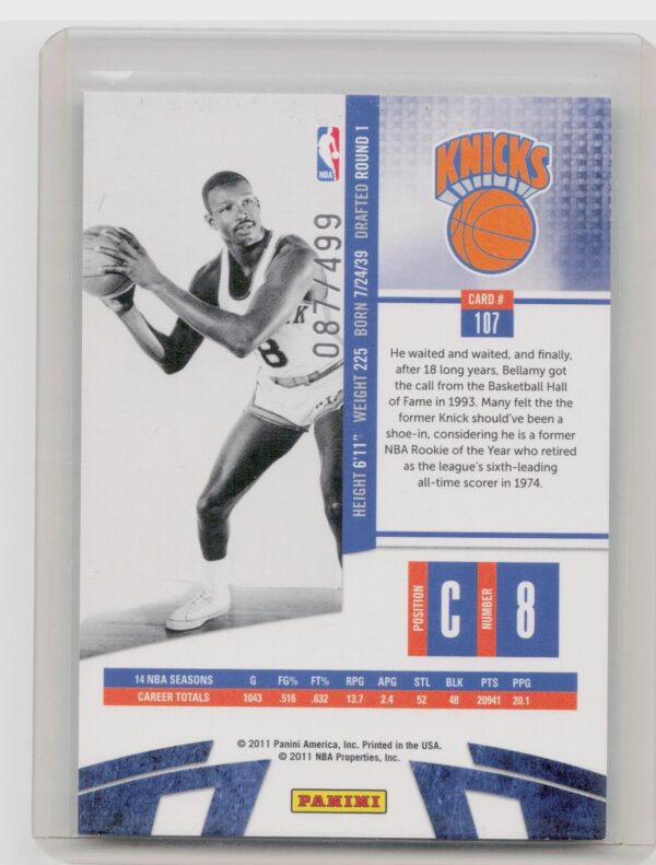 2010-11 Panini Absolute Memorabilia Walt Bellamy /499 #107 Knicks - Image 3