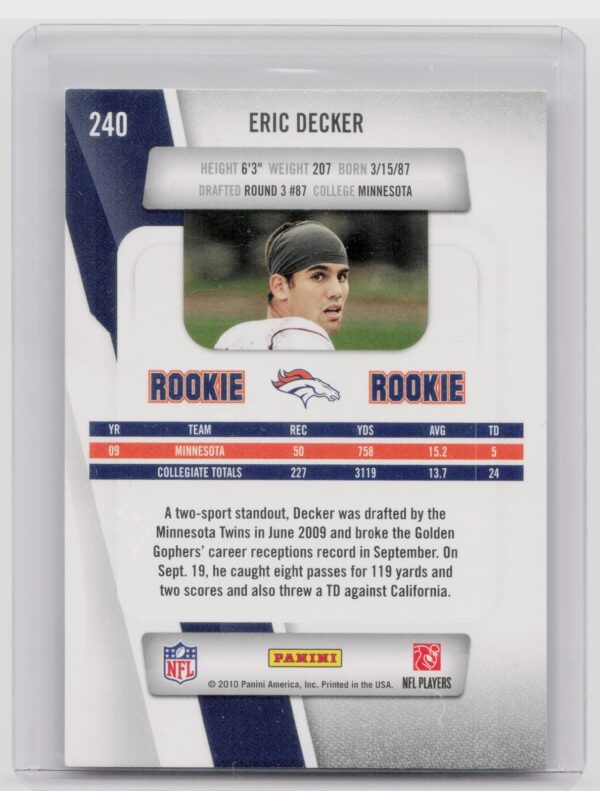 2010 Panini Prestige Eric Decker #240 Broncos - Image 3
