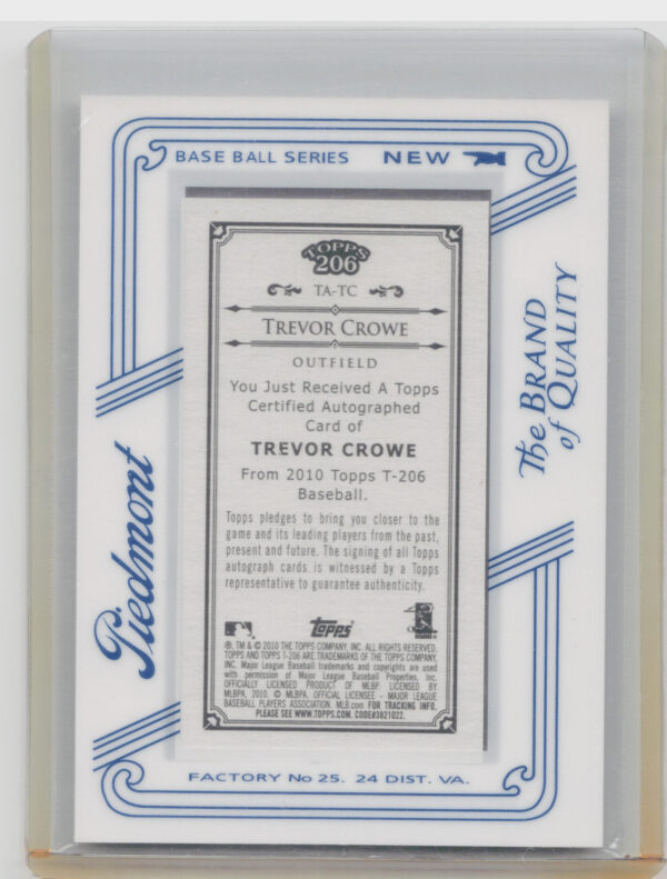 2010 Topps 206 Trevor Crowe #TA-TC Indians Mini Framed Autographs Piedmont - Image 3