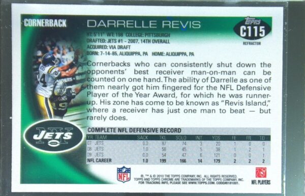 2010 Topps Chrome Darrelle Revis Orange Refractors #C115 Jets - Image 3