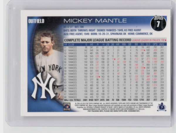 2010 Topps Chrome Mickey Mantle #7 Yankees - Image 3