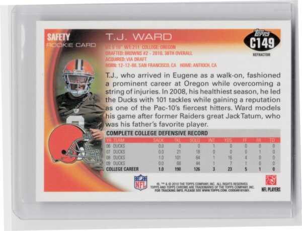 2010 Topps Chrome T.J. Ward Xfractors #C149 Browns - Image 3