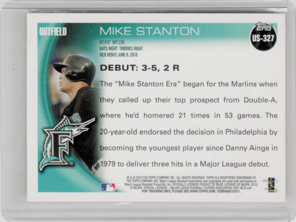 2010 Topps Update Mike Stanton #US-327 Marlins - Image 3