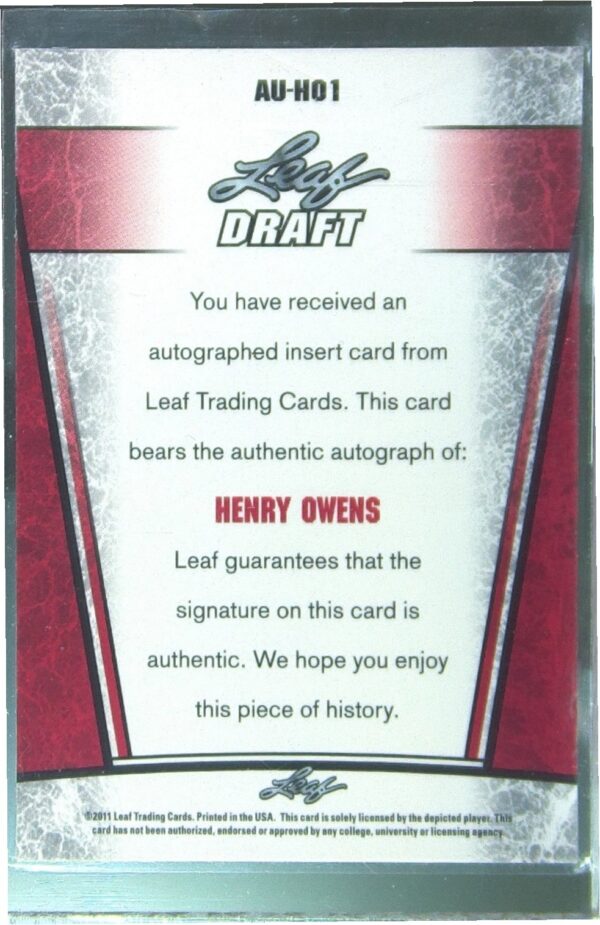 2011 Leaf Metal Draft Henry Owens Auto #AU-HO1 Sox - Image 3