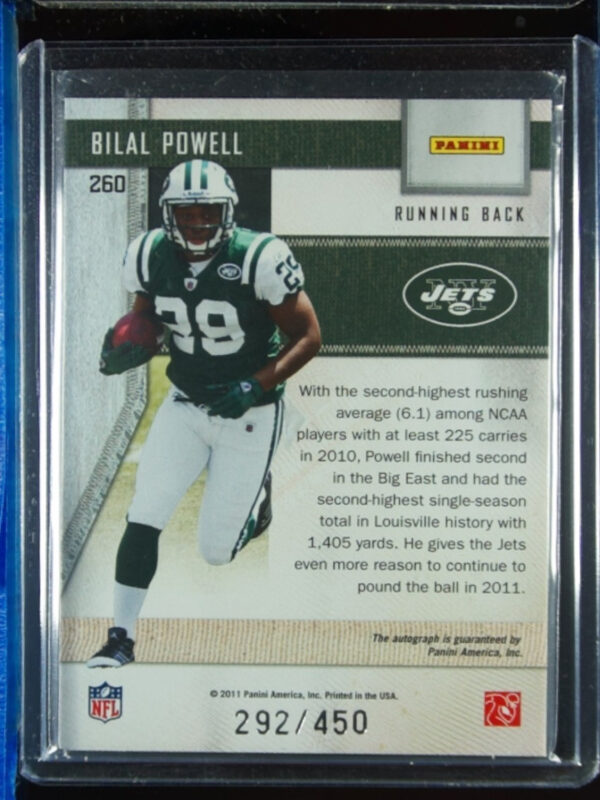 2011 Panini Threads Bilal Powell AU SN450 RC VAR #260 Jets - Image 3