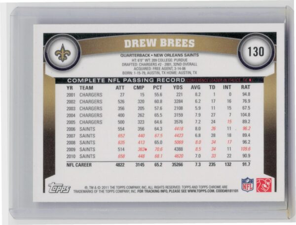 2011 Topps Chrome Drew Brees #130 Saints - Image 3