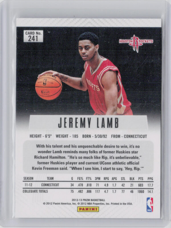 2012-13 Panini Prizm Jeremy Lamb RC #241 Rockets - Image 3