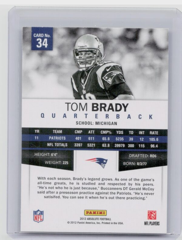 2012 Absolute Tom Brady #34 Patriots - Image 3