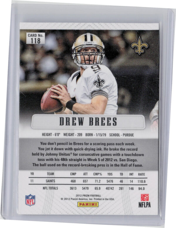 2012 Panini Prizm Drew Brees #118 Saints - Image 3