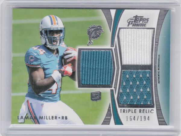 2012 Topps Prime (Hobby) Lamar Miller SN194 MEM #TR-LM Dolphins Triple Relics
