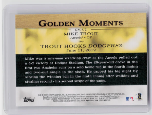 2012 Topps Update Mike Trout #GM-U2 Angels Golden Moments - Image 3