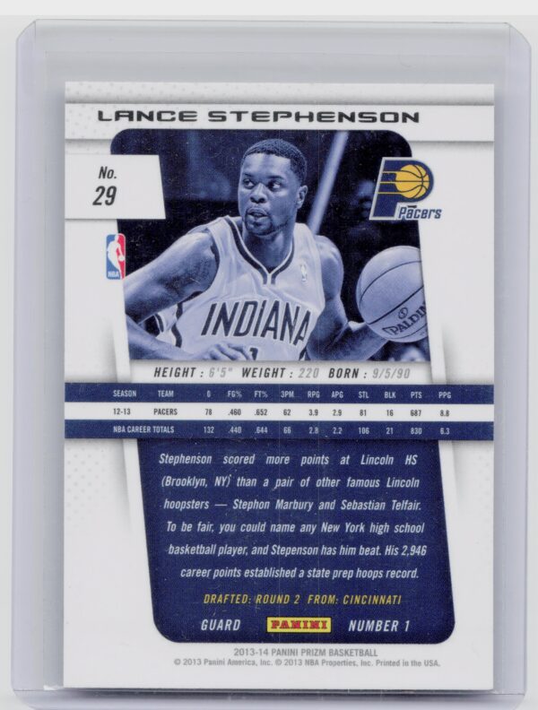 2013-14 Panini Prizm Lance Stephenson #29 Pacers - Image 3