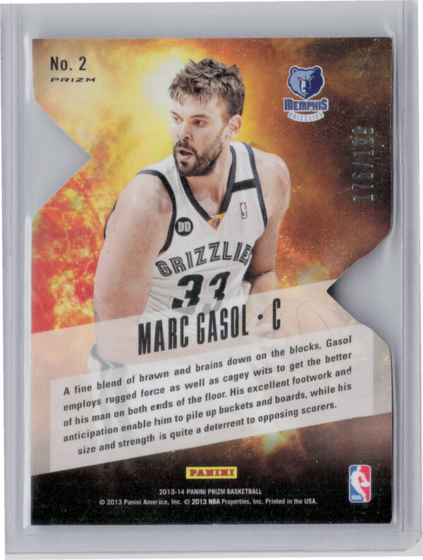 2013-14 Panini Prizm Marc Gasol SN199 #2 Grizzlies Post Season Prizms Light Blue - Image 3