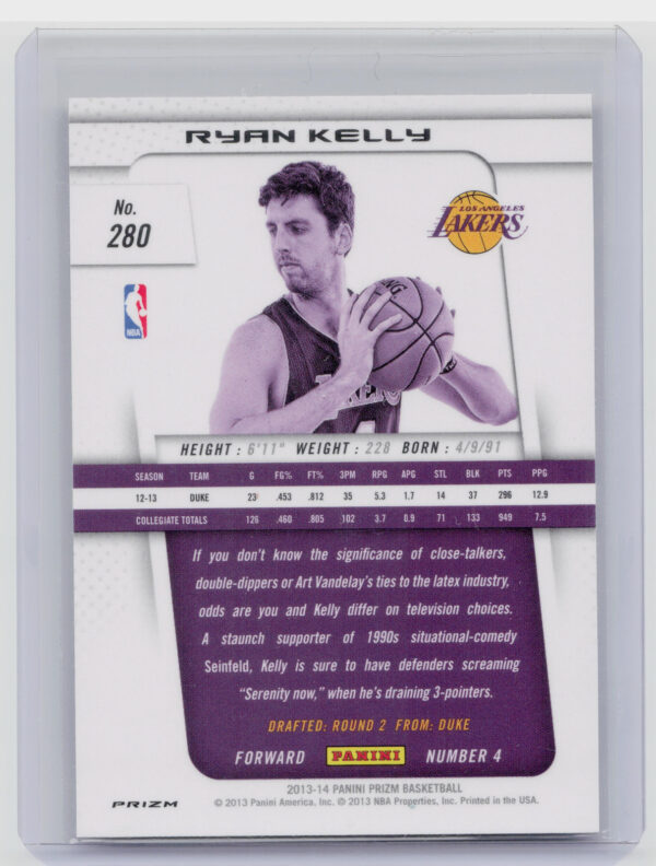 2013-14 Panini Prizm Ryan Kelly Prizms Red White and Blue Mosaic #280 Lakers - Image 3