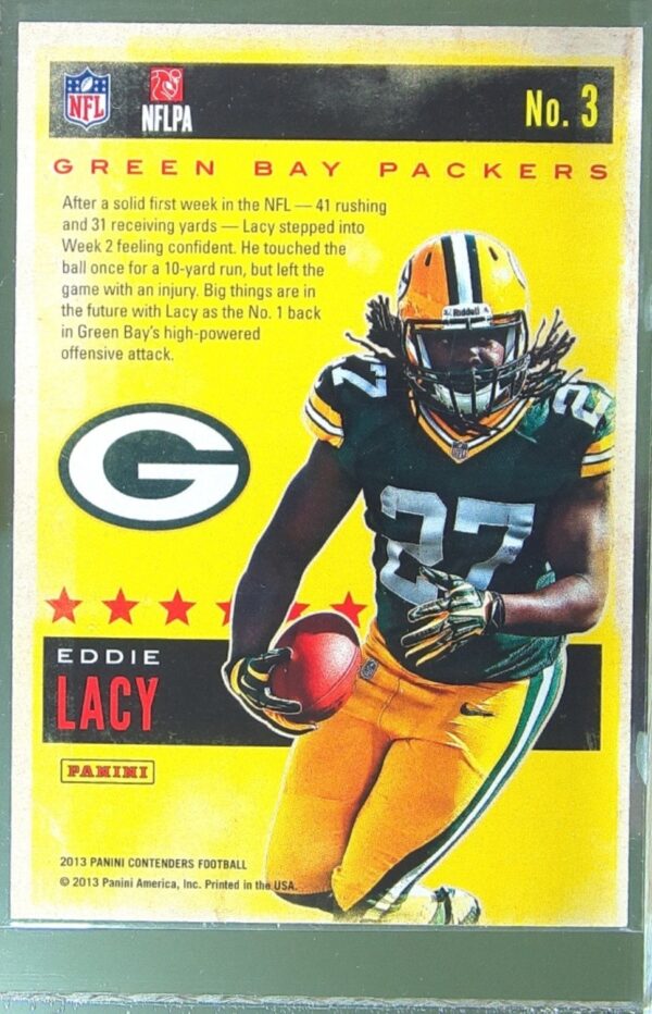 2013 Contenders Eddie Lacy /99 RC #3 Packers Rookie of the Year Contenders Gold - Image 3