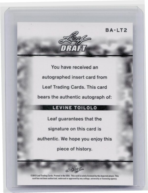 2013 Leaf Metal Draft Levine Toilolo Auto #BA-LT2 - Image 3