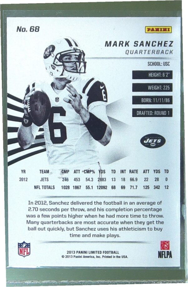 2013 Panini Limited Mark Sanchez /399 #68 Jets - Image 3
