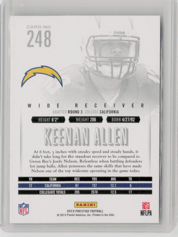 2013 Panini Prestige Keenan Allen RC #248 Chargers - Image 3