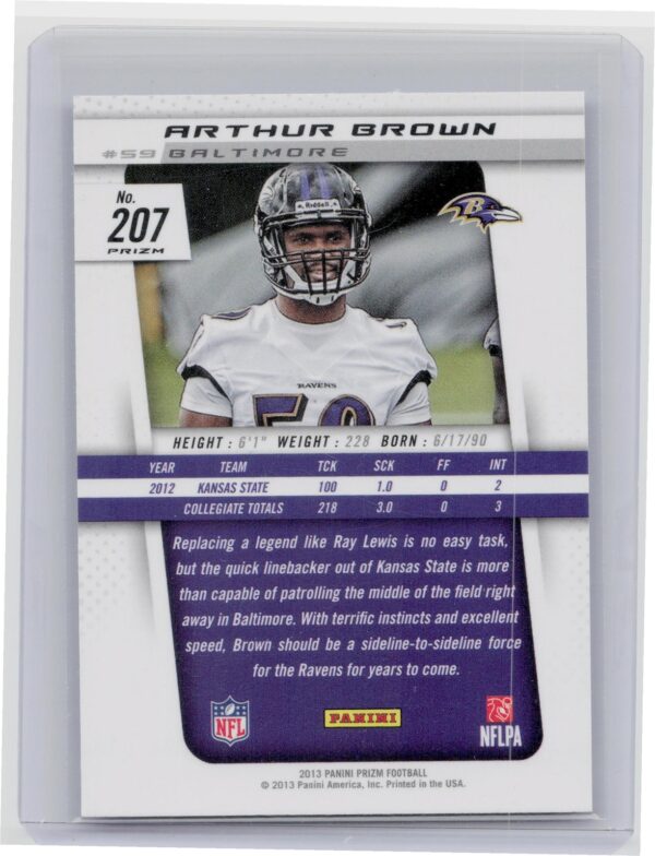 2013 Prizm Arthur Brown Prizms Blue #207 Ravens - Image 3