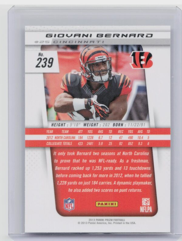 2013 Prizm Giovani Bernard RC #239 Bengals - Image 3