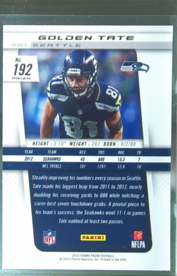 2013 Prizm Golden Tate Prizms Blue #192 Seahawks - Image 3