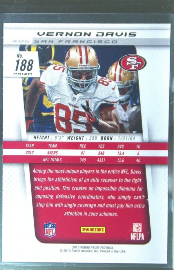 2013 Prizm Vernon Davis Prizms Blue #188 49ers - Image 3