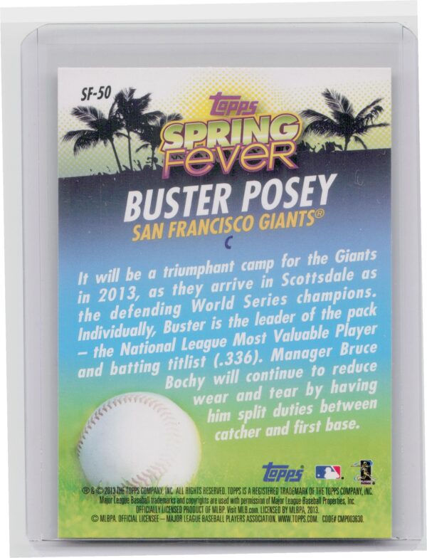 2013 Topps Buster Posey #SF-50 Giants Spring Fever - Image 3