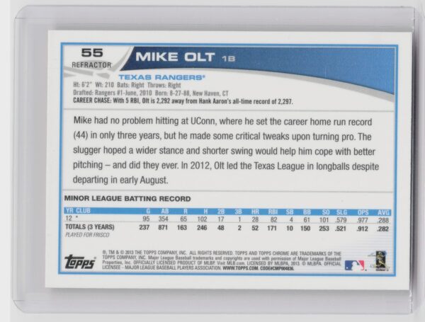 2013 Topps Chrome Mike Olt Orange Refractors #55 Rangers - Image 3