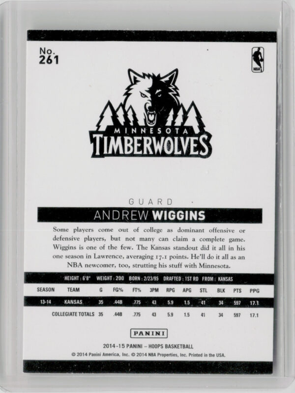 2014-15 Hoops Andrew Wiggins RC #261 Timberwolves - Image 3
